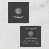 Donkergrijs Faux Linnen & Wit Mandala Vierkante Visitekaartje (Voorkant / Achterkant)
