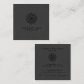 Donkergrijs Faux Linnen & Zwart Mandala Vierkante Visitekaartje (Voorkant / Achterkant)