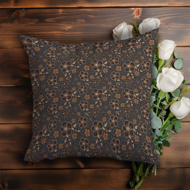 Donkergrijs Floral Cottagecore Kussen (Creator heeft geüpload)