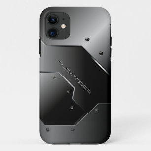 Donkergrijs geborsteld aluminium bliksemmonogram iPhone 11 hoesje