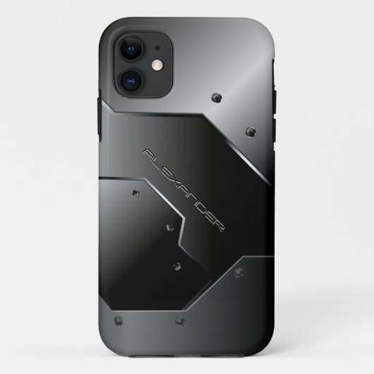 Donkergrijs geborsteld aluminium bliksemmonogram Case-Mate iPhone case (Achterkant)