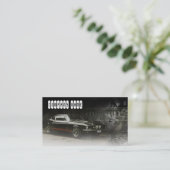 Donkergrijs gekleurd Visitekaartje met spierauto (Staand voorkant)