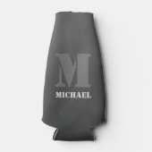 Donkergrijs geometrisch maaspatroon Monogram Flesjeskoeler (Voorkant)