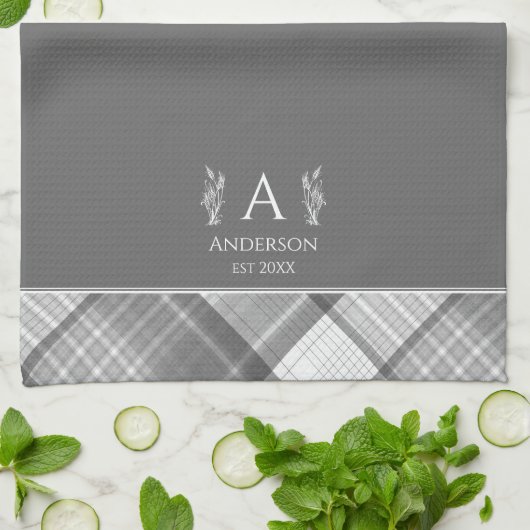 Donkergrijs geplakt gepersonaliseerd naam monogram theedoek (Gevouwen)