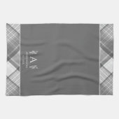 Donkergrijs geplakt gepersonaliseerd naam monogram theedoek (Horizontaal)