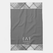 Donkergrijs geplakt gepersonaliseerd naam monogram theedoek (Verticaal)
