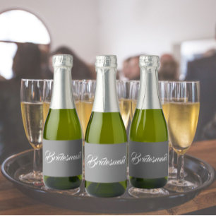 Donkergrijs gestileerd script bruiloft bruidsmeisj sparkling wijnetiket