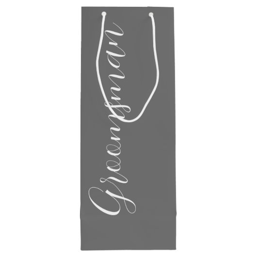 Donkergrijs gestileerd script bruiloft Groomsman Wijn Cadeautas (Achterkant)