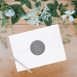 Donkergrijs gestileerde bruiloft Save the Date Ronde Sticker