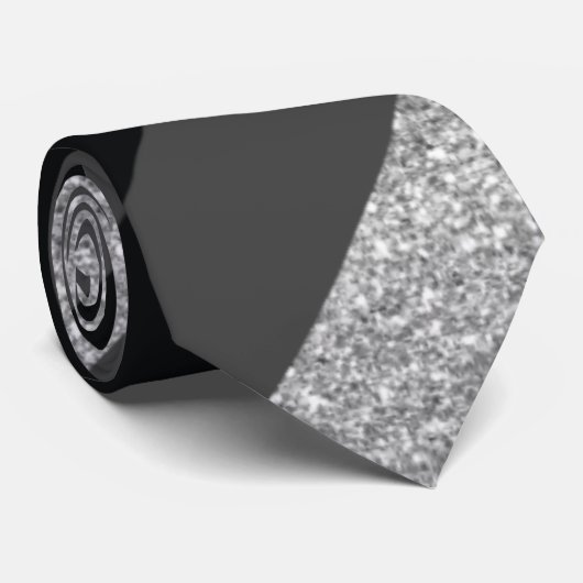 Donkergrijs, glitter en zwarte diagonale strepen stropdas (Opgerold)