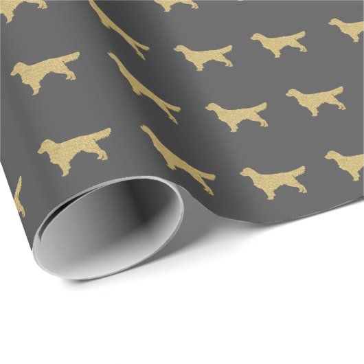 Donkergrijs Golden retriever met gouden glitter Cadeaupapier (Rol Hoek)
