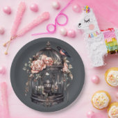 Donkergrijs Gothic Zwart Roze Vogelkooi Douche Papieren Bordje (Feest)