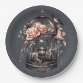 Donkergrijs Gothic Zwart Roze Vogelkooi Douche Papieren Bordje (Voorkant)