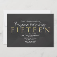 Donkergrijs & Goud 15DE 15 Verjaardagsfeest Uitnod