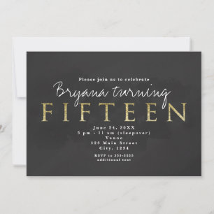 Donkergrijs & Goud 15DE 15 Verjaardagsfeest Uitnod Kaart