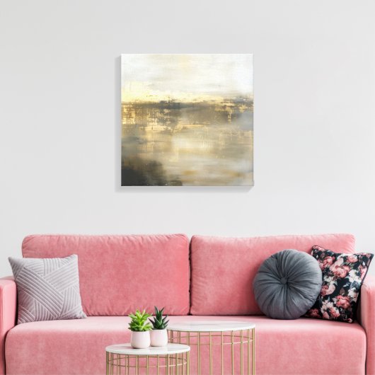 Donkergrijs Goud Beige Abstract Schilderij Canvas (Insitu (Woonkamer))