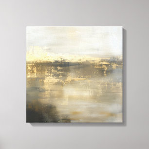 Donkergrijs Goud Beige Abstract Schilderij Canvas  Afdruk