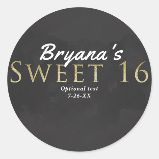 Donkergrijs & goudkabel 16-jarige feestdag ronde sticker (Voorkant)