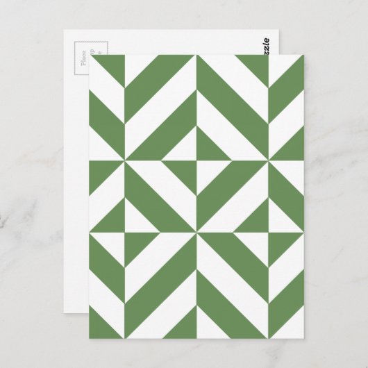 Donkergrijs groen geometrisch decoderpatroon briefkaart (Voorkant / Achterkant)