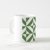 Donkergrijs groen geometrisch decoderpatroon koffiemok (Voorkant links)
