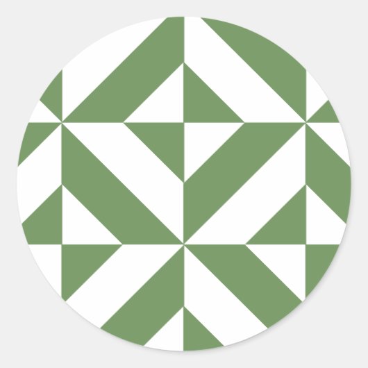 Donkergrijs groen geometrisch decoderpatroon ronde sticker (Voorkant)