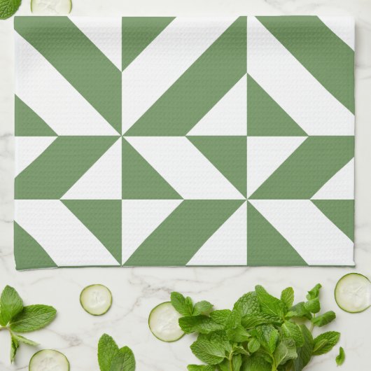 Donkergrijs groen geometrisch decoderpatroon theedoek (Gevouwen)