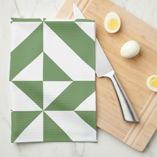 Donkergrijs groen geometrisch decoderpatroon theedoek (Quarter Fold)