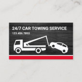 Donkergrijs hout auto slepen service sleepwagen visitekaartje (Voorkant)