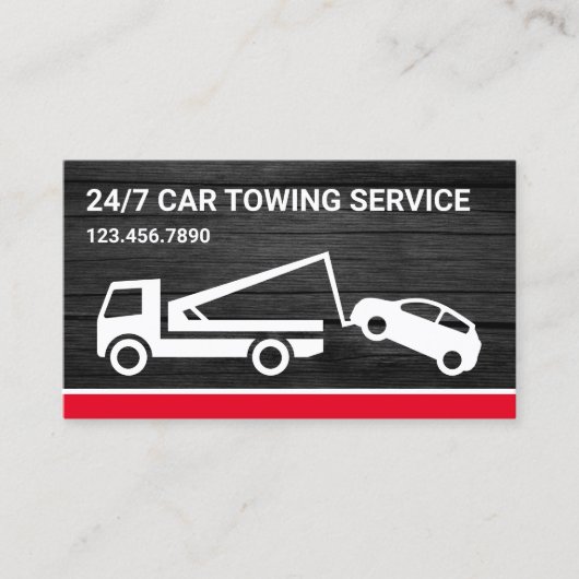 Donkergrijs hout auto slepen service sleepwagen visitekaartje (Voorkant)