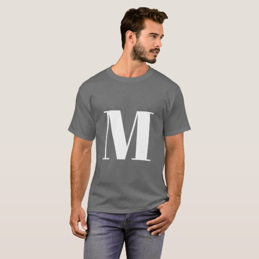 Donkergrijs Initiaal Letter Monogram Modern T-shirt (Voorkant volledig)