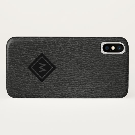 Donkergrijs leder-monogram van kunststofleer Case-Mate iPhone case (Achterkant (horizontaal))