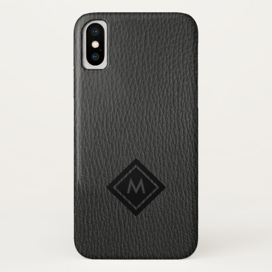 Donkergrijs leder-monogram van kunststofleer Case-Mate iPhone case (Achterkant)