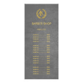 Donkergrijs leder tegen de achtergrond prijslijst reclamekaart (Voorkant)