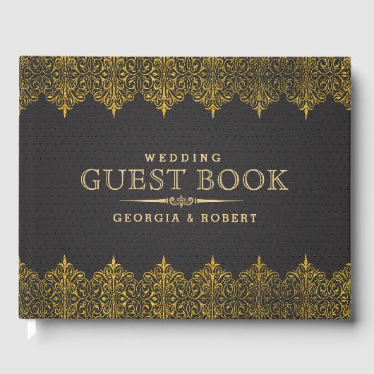Donkergrijs lederen gouden Lijst Gastenboek (Voorkant)