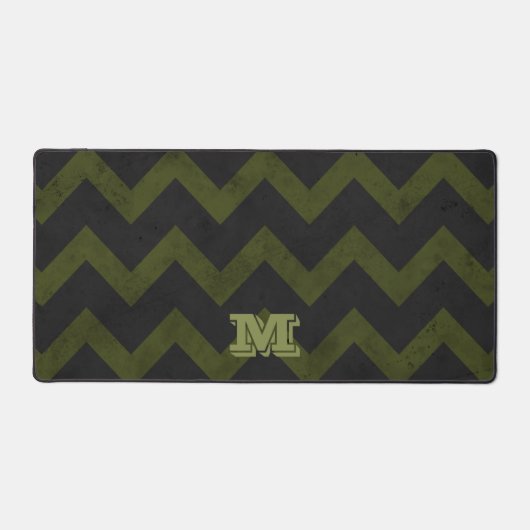 Donkergrijs legergroen  chevron Monogram Bureaumat (Voorkant)