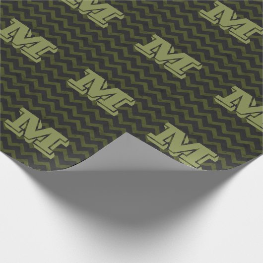 Donkergrijs legergroen  chevron Monogram Cadeaupapier (Hoek)