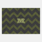 Donkergrijs legergroen  chevron Monogram Inpakpapier Vel (Voorkant 2)