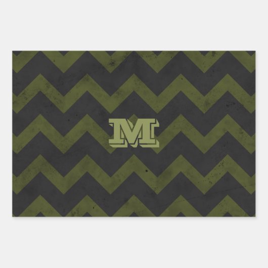 Donkergrijs legergroen  chevron Monogram Inpakpapier Vel (Voorkant 2)