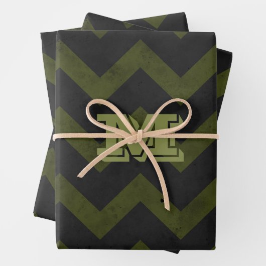 Donkergrijs legergroen  chevron Monogram Inpakpapier Vel (In situ)