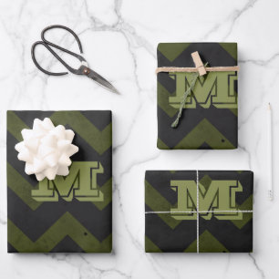 Donkergrijs legergroen  chevron Monogram Inpakpapier Vel