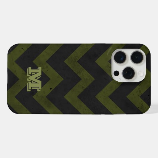 Donkergrijs legergroen  chevron Monogram iPhone Hoesje (Achterkant horizontaal)