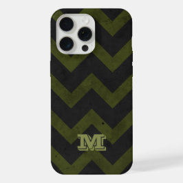 Donkergrijs legergroen  chevron Monogram iPhone 15 Pro Max Case