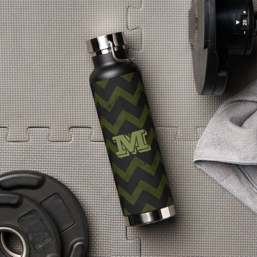 Donkergrijs legergroen  chevron Monogram Waterfles (Gym)