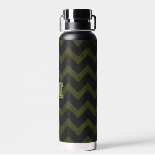 Donkergrijs legergroen  chevron Monogram Waterfles (Achterkant)