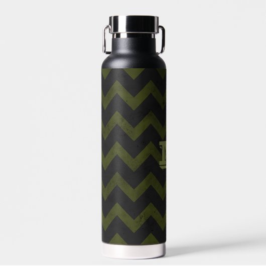 Donkergrijs legergroen chevron Monogram Waterfles (Voorkant)