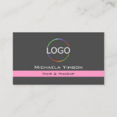 Donkergrijs Lichtroze met Logo en Fotomodern Visitekaartje (Voorkant)