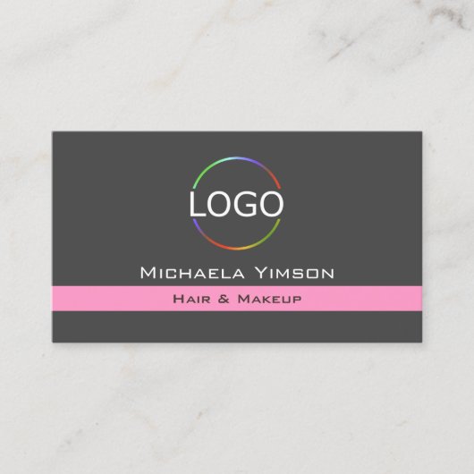 Donkergrijs Lichtroze met Logo en Fotomodern Visitekaartje (Voorkant)