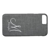 Donkergrijs linnen wit monogram Case-Mate iPhone case (Achterkant (Horizontaal))