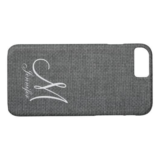 Donkergrijs linnen wit monogram Case-Mate iPhone case (Achterkant (Horizontaal))