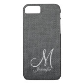 Donkergrijs linnen wit monogram Case-Mate iPhone case (Achterkant)